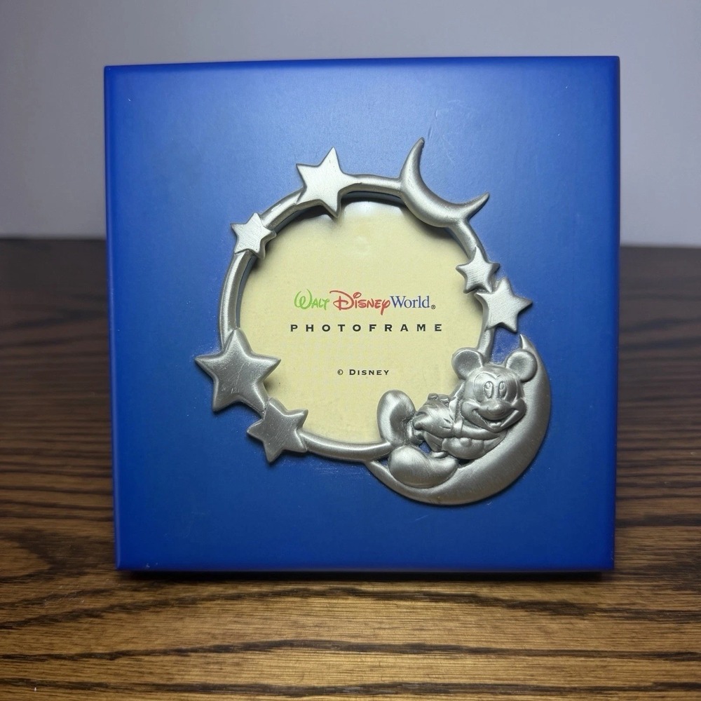 Disney Parks Mickey Mouse Picture Frame, Blue Silver Metal Figure
